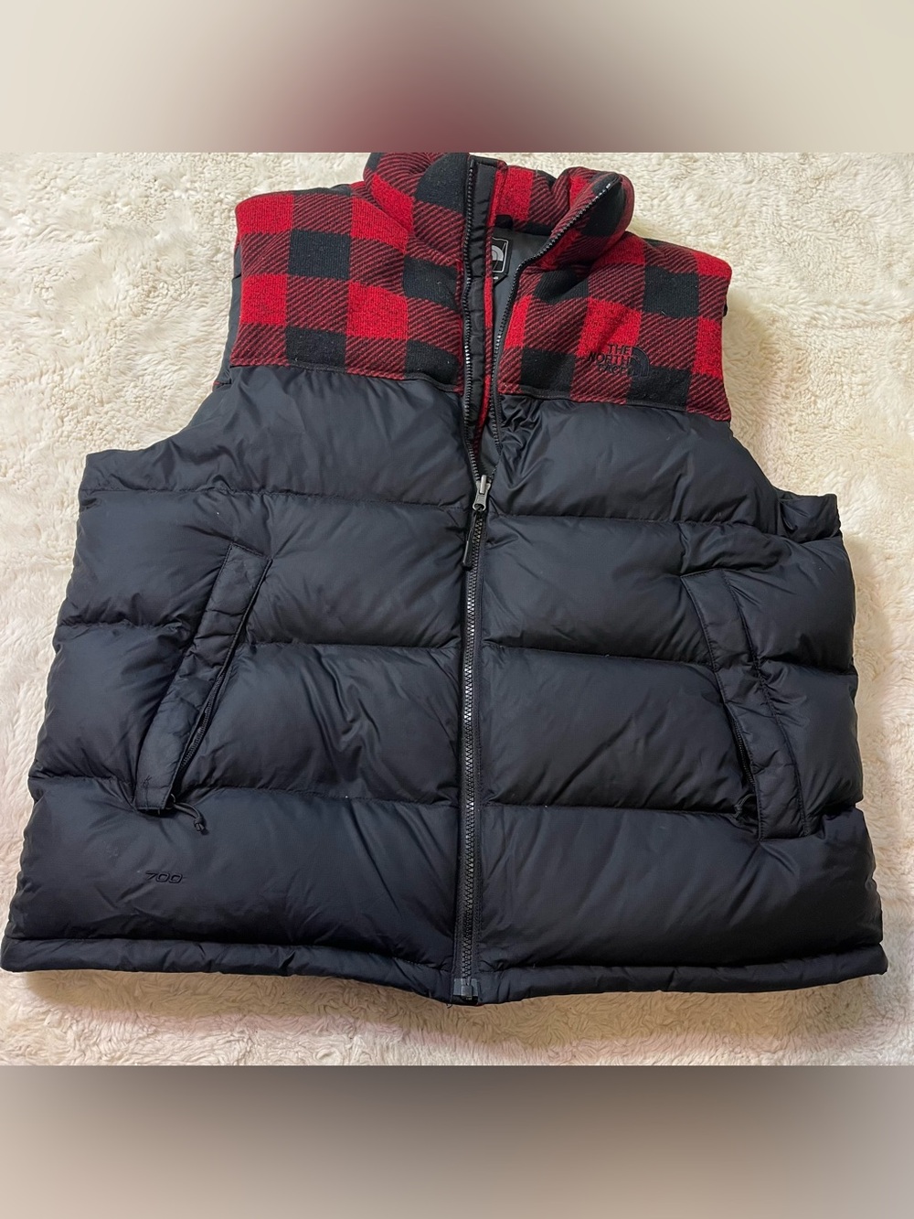 The North Face Nuptse 700 Mens XL Black Buffalo Check Goose Down Puffer Vest